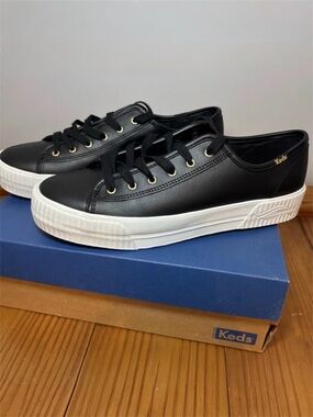 Keds Women’s Triple Kick AMP Leather Platform Sneakers Black 9.5